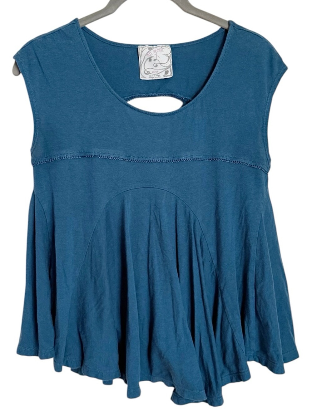 FREE PEOPLE Teal Blue Babydoll Top | Open Back Lace Detail | XS